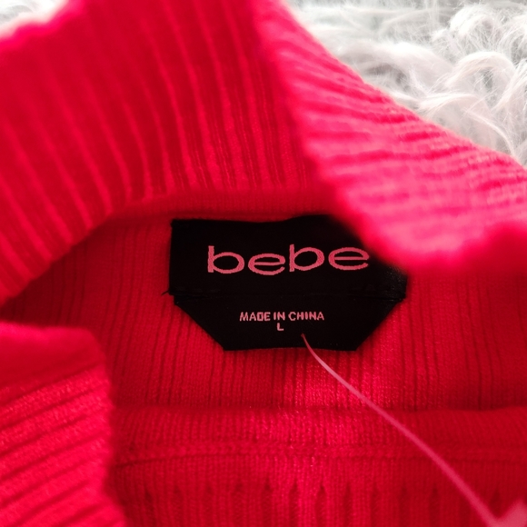 Bebe Red Rhinestone Logo Faux Pearl Embellished Long Sleeve Shirt - Picture 3 of 8